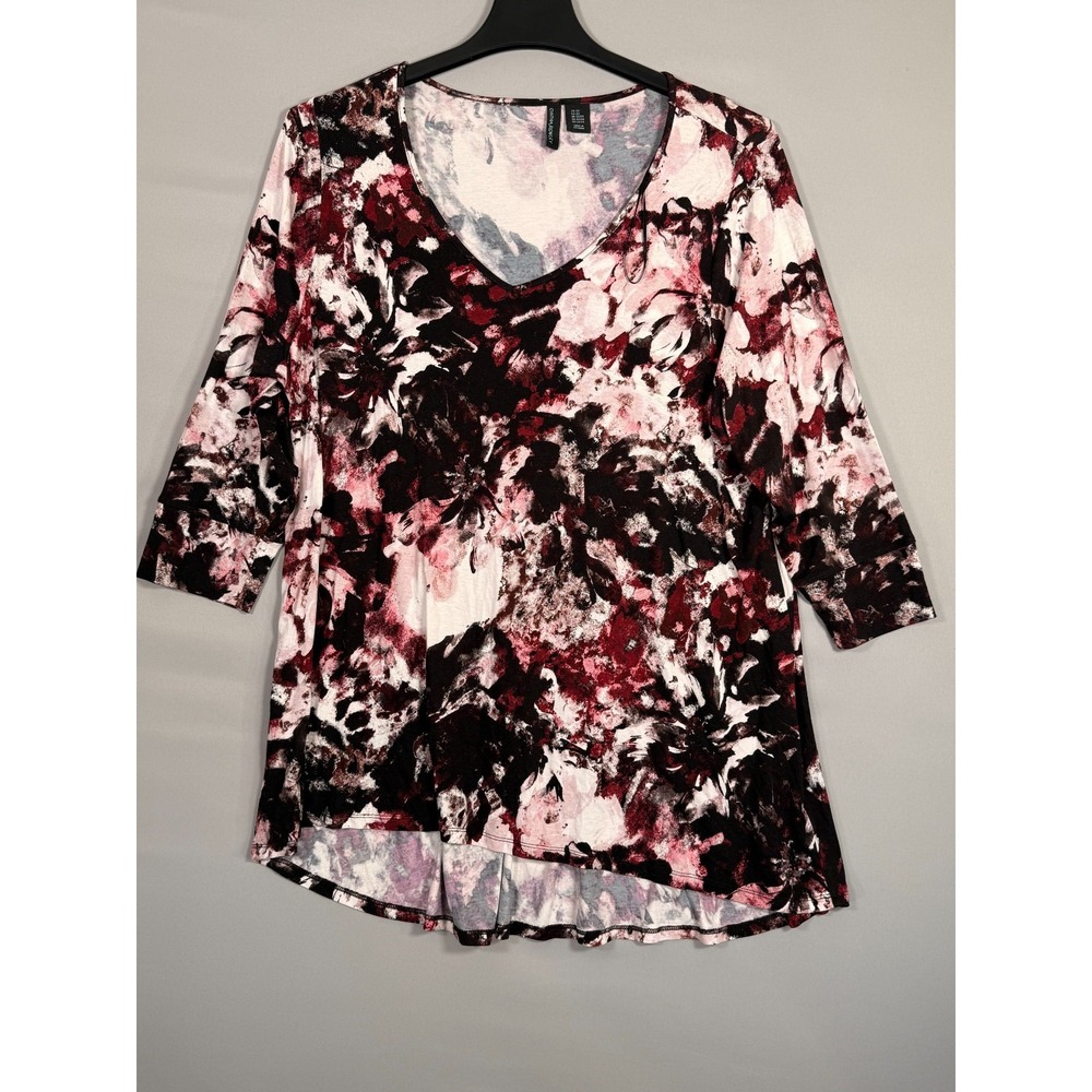 Cynthia Rowley Women's 2X Splatter Print Floral Long‎ Sleeve Tunic Top